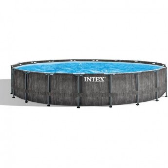Каркасный бассейн INTEX GREY WOOD PRISM FRAME 549х122см, 24311л фильтр-насос 5678л\ч, лестница, тент, подстилка