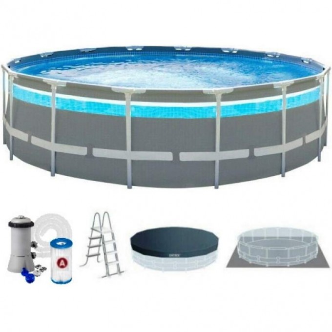 Каркасный бассейн INTEX PRISM FRAME 427х107см, 12706л, фил.-насос 3785л\ч, лестница, тент, подстилка, 26722